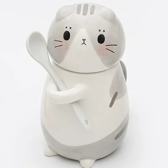 New Cute Cat Ceramics Coffee Mug With Spoon - 300ml