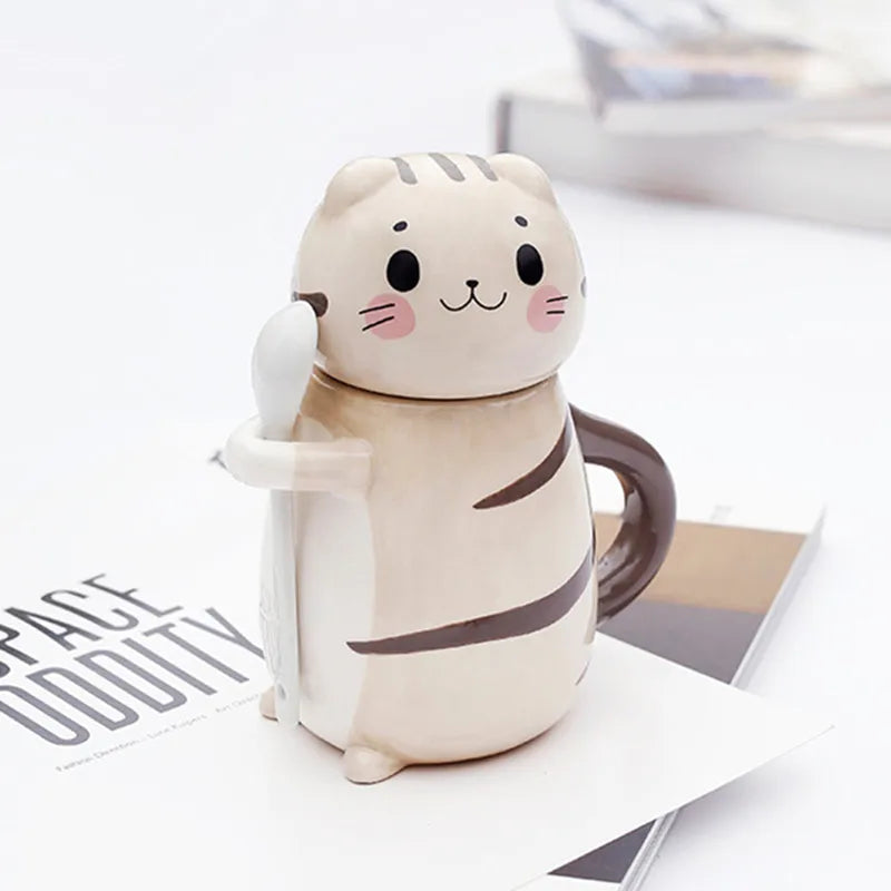 New Cute Cat Ceramics Coffee Mug With Spoon - 300ml
