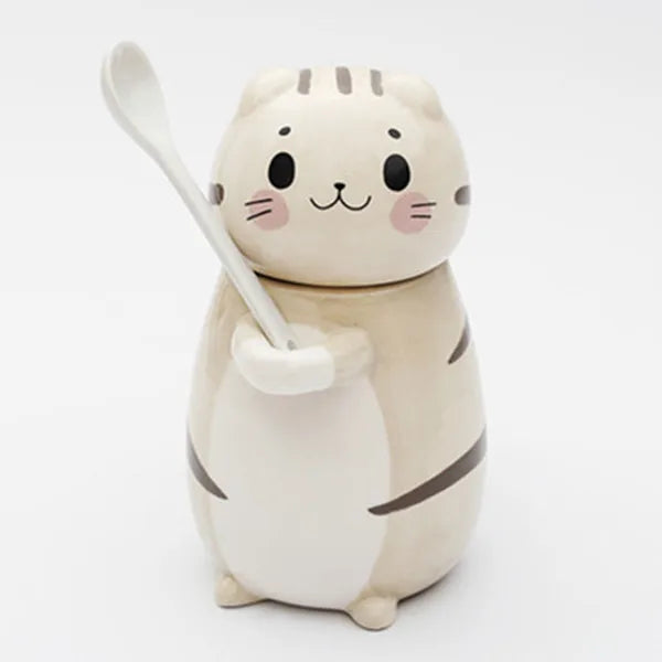 New Cute Cat Ceramics Coffee Mug With Spoon - 300ml