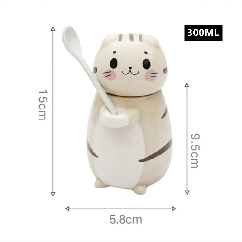 New Cute Cat Ceramics Coffee Mug With Spoon - 300ml