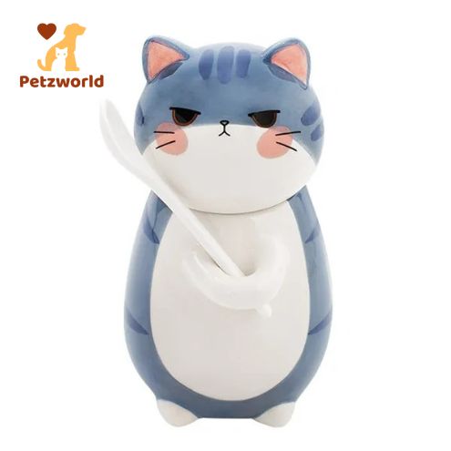 New Cute Cat Ceramics Coffee Mug With Spoon - 300ml
