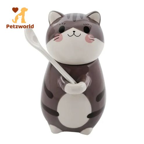 New Cute Cat Ceramics Coffee Mug With Spoon - 300ml