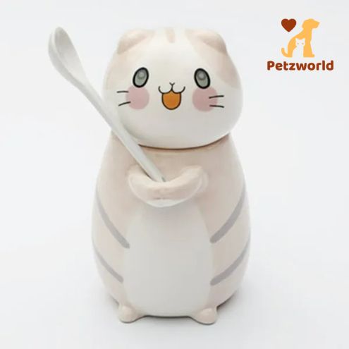 New Cute Cat Ceramics Coffee Mug With Spoon - 300ml