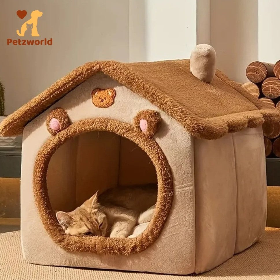 Cozy Foldable Pet Hideout – Removable Washable Bed for Cats & Small Dogs
