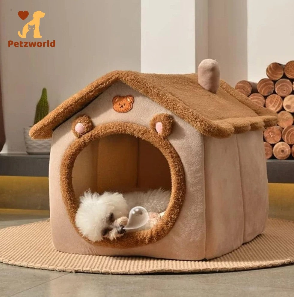 Cozy Foldable Pet Hideout – Removable Washable Bed for Cats & Small Dogs