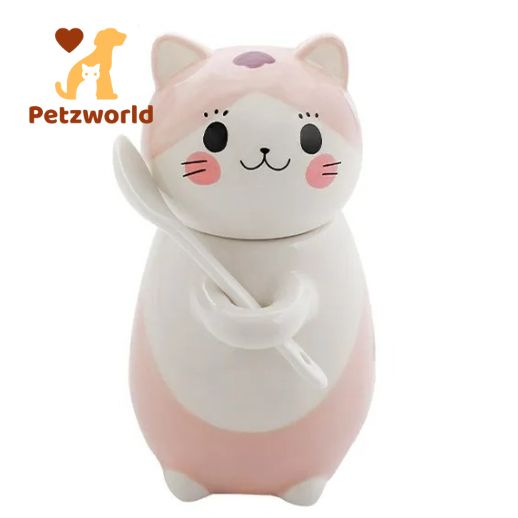 New Cute Cat Ceramics Coffee Mug With Spoon - 300ml